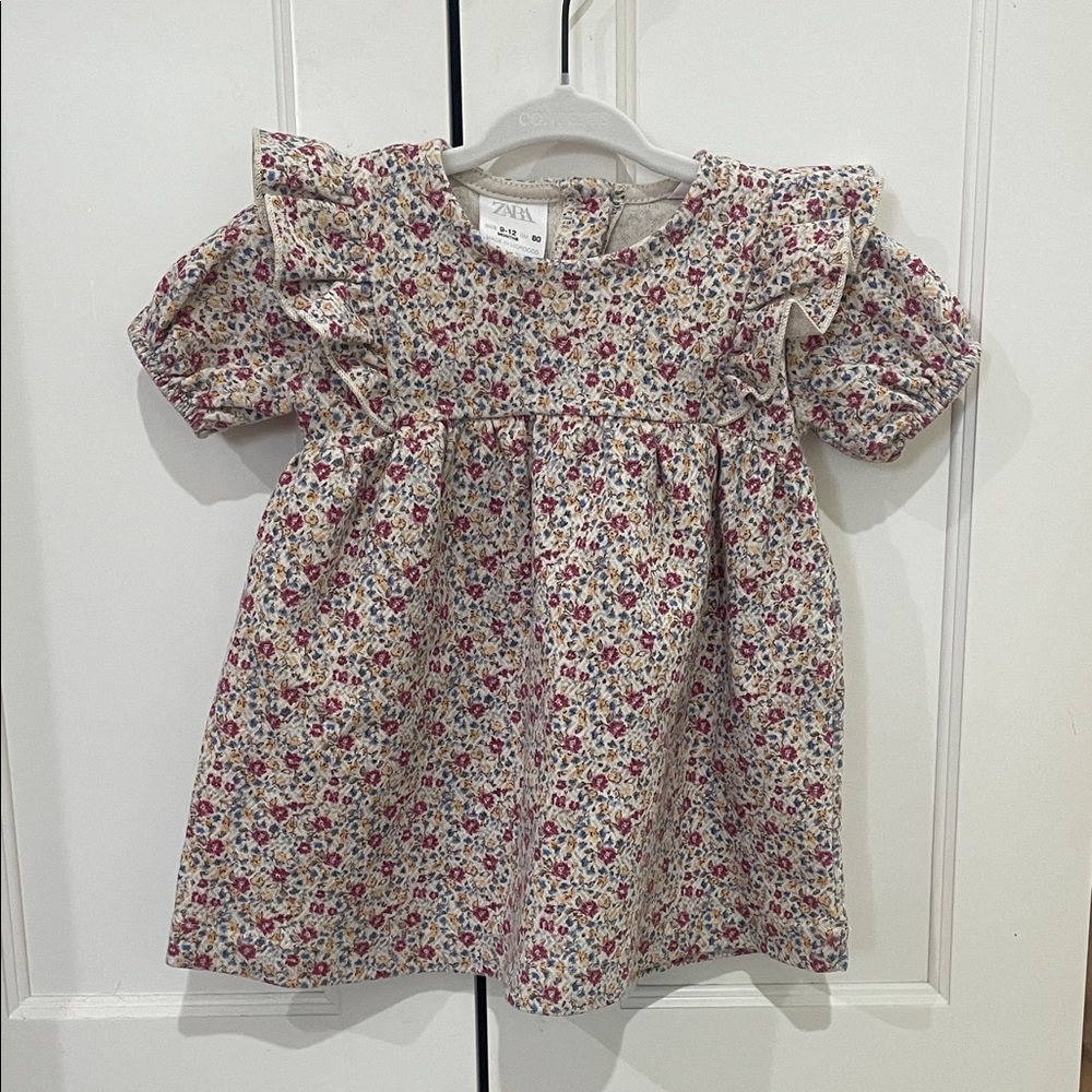 Zara Cream Dress with Pink and Blue Floral Print